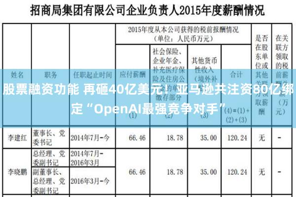 股票融资功能 再砸40亿美元！亚马逊共注资80亿绑定“OpenAI最强竞争对手”